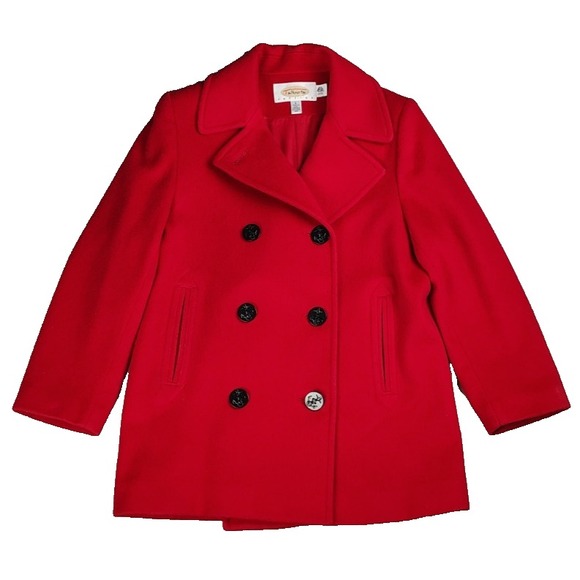 Vintage Talbots Pea Coat Womens Red Wool Double Breasted Lined Size 6 Petite USA - Picture 1 of 16